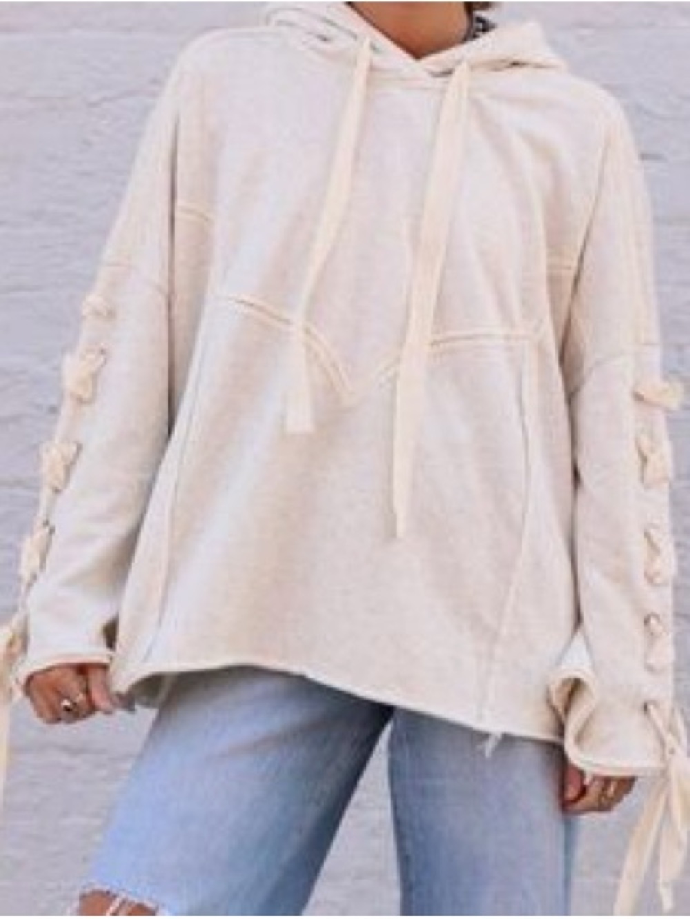POL Cream Hoodie with Sleeve Tie Details